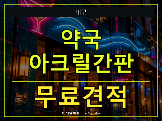 대구 약국 아크릴간판 무료견적 안내 썸네일 · AI 연출 배경