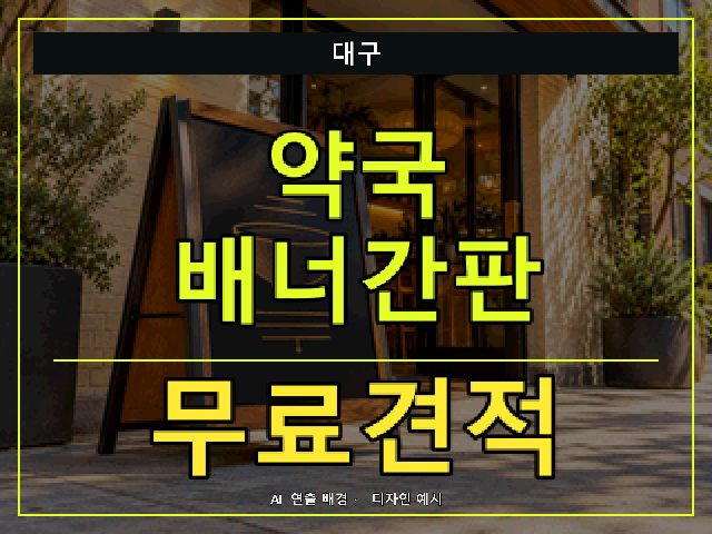 대구 약국 배너간판 무료견적 안내 썸네일 · AI 연출 배경