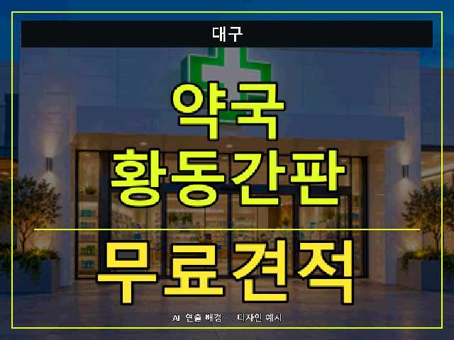 대구 약국 황동간판 무료견적 안내 썸네일 · AI 연출 배경