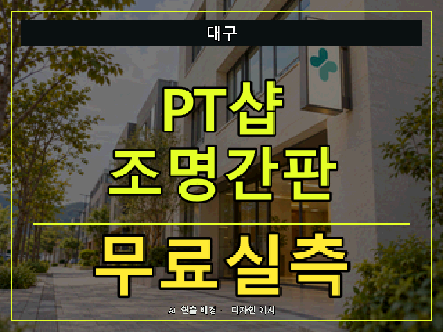 대구 PT샵 조명간판 무료실측 안내 썸네일 · AI 연출 배경