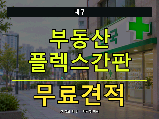 대구 부동산 플렉스간판 무료견적 안내 썸네일 · AI 연출 배경