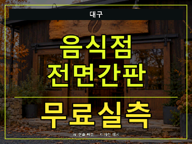 대구 음식점 전면간판 무료실측 안내 썸네일 · AI 연출 배경