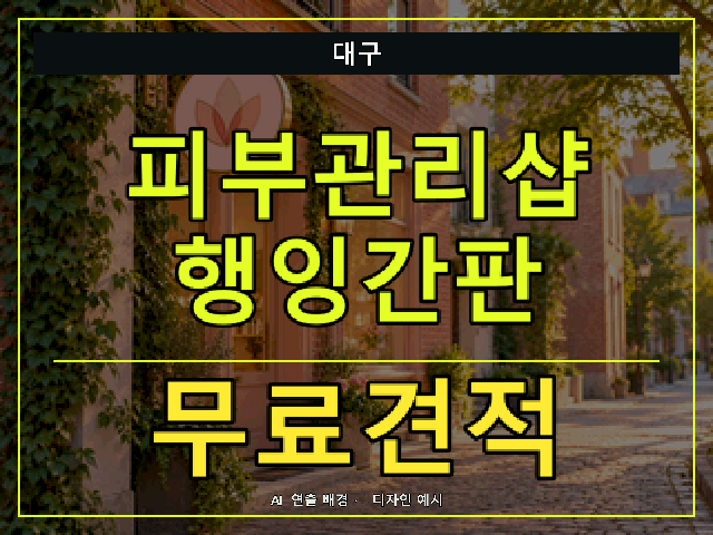 대구 피부관리샵 행잉간판 무료견적 안내 썸네일 · AI 연출 배경