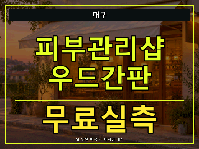 대구 피부관리샵 우드간판 무료실측 안내 썸네일 · AI 연출 배경