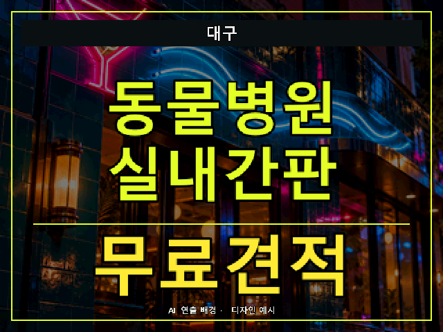 대구 동물병원 실내간판 무료견적 안내 썸네일 · AI 연출 배경