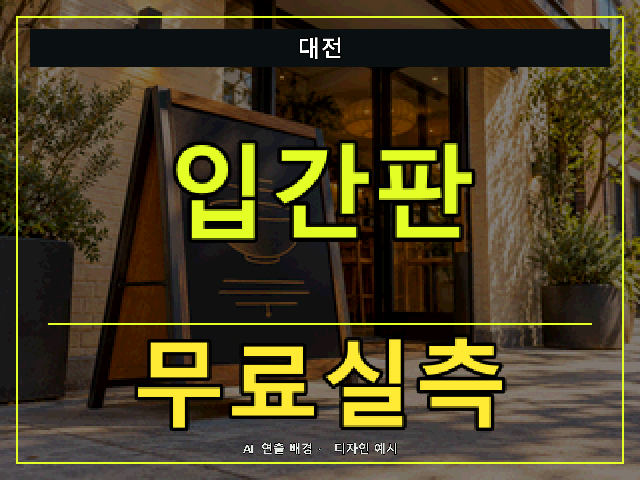 대전 입간판 무료실측 안내 썸네일 · AI 연출 배경