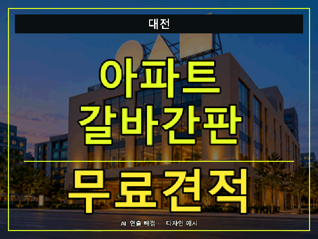 대전 아파트 갈바간판 무료견적 안내 썸네일 · AI 연출 배경
