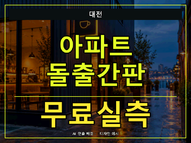 대전 아파트 돌출간판 무료실측 안내 썸네일 · AI 연출 배경