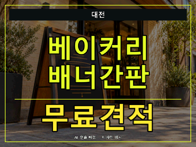 대전 베이커리 배너간판 무료견적 안내 썸네일 · AI 연출 배경