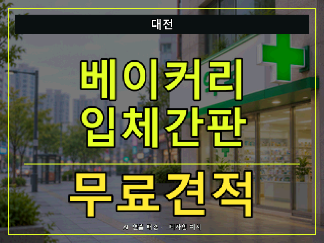 대전 베이커리 입체간판 무료견적 안내 썸네일 · AI 연출 배경
