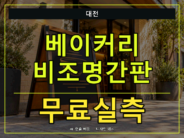 대전 베이커리 비조명간판 무료실측 안내 썸네일 · AI 연출 배경