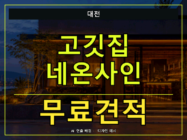 대전 고깃집 네온사인 무료견적 안내 썸네일 · AI 연출 배경