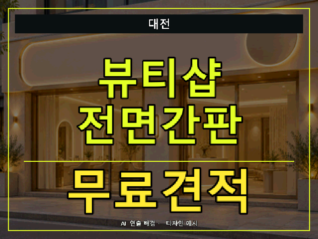 대전 뷰티샵 전면간판 무료견적 안내 썸네일 · AI 연출 배경