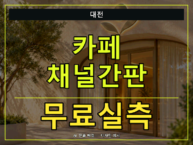 대전 카페 채널간판 무료실측 안내 썸네일 · AI 연출 배경