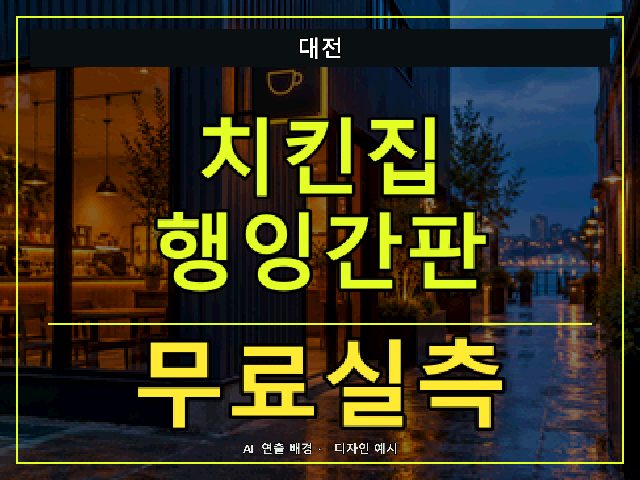 대전 치킨집 행잉간판 무료실측 안내 썸네일 · AI 연출 배경