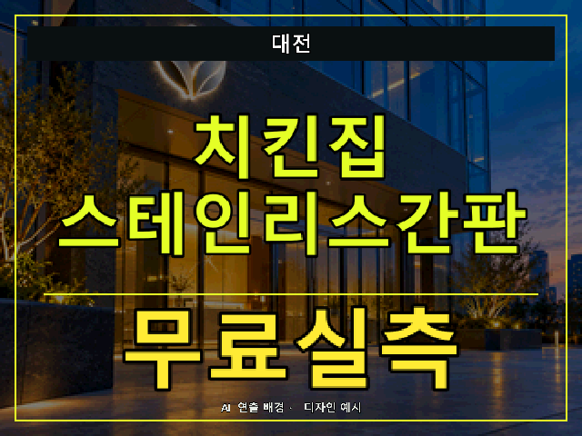 대전 치킨집 스테인리스간판 무료실측 안내 썸네일 · AI 연출 배경