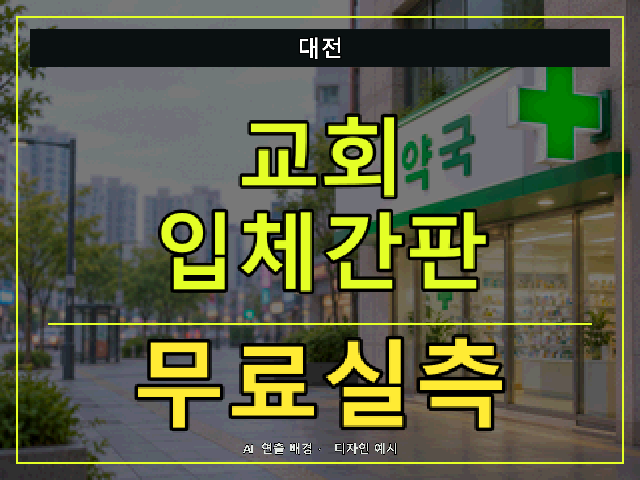 대전 교회 입체간판 무료실측 안내 썸네일 · AI 연출 배경