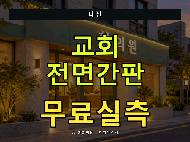 대전 교회 전면간판 무료실측 안내 썸네일 · AI 연출 배경