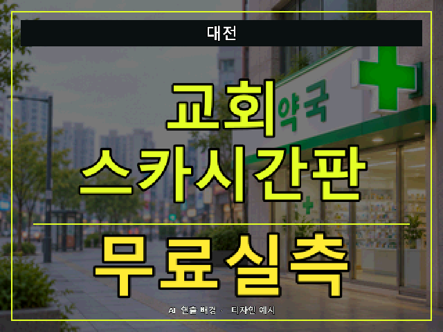 대전 교회 스카시간판 무료실측 안내 썸네일 · AI 연출 배경