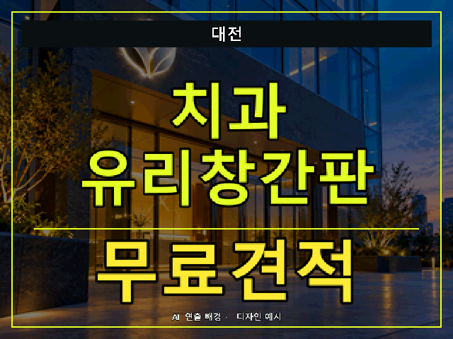 대전 치과 유리창간판 무료견적 안내 썸네일 · AI 연출 배경