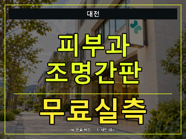 대전 피부과 조명간판 무료실측 안내 썸네일 · AI 연출 배경