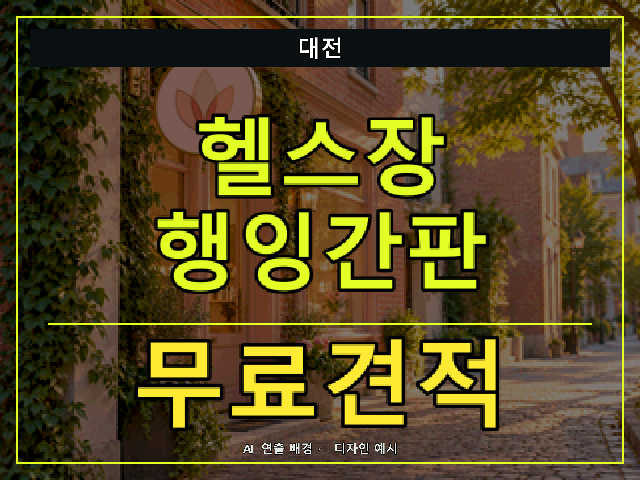 대전 헬스장 행잉간판 무료견적 안내 썸네일 · AI 연출 배경
