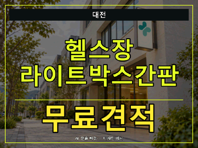 대전 헬스장 라이트박스간판 무료견적 안내 썸네일 · AI 연출 배경