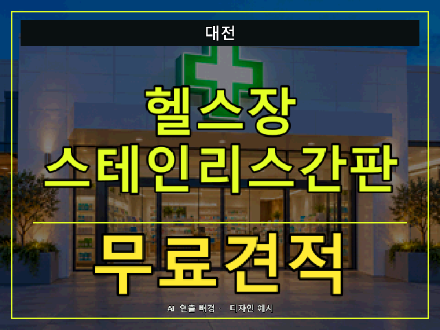 대전 헬스장 스테인리스간판 무료견적 안내 썸네일 · AI 연출 배경