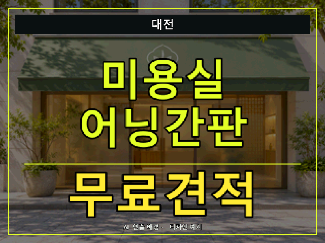 대전 미용실 어닝간판 무료견적 안내 썸네일 · AI 연출 배경