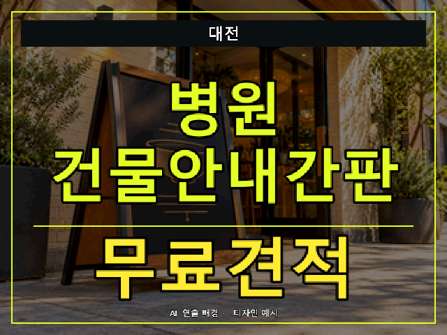 대전 병원 건물안내간판 무료견적 안내 썸네일 · AI 연출 배경