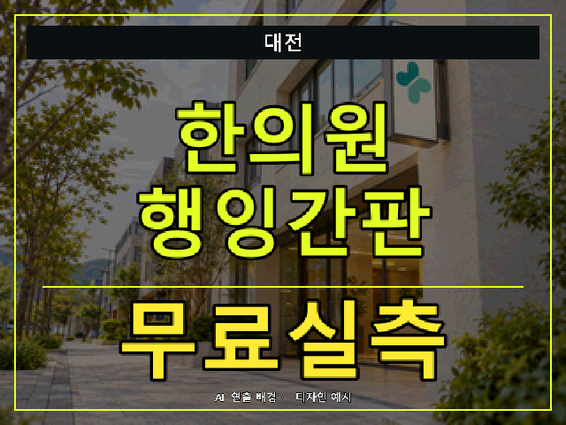 대전 한의원 행잉간판 무료실측 안내 썸네일 · AI 연출 배경
