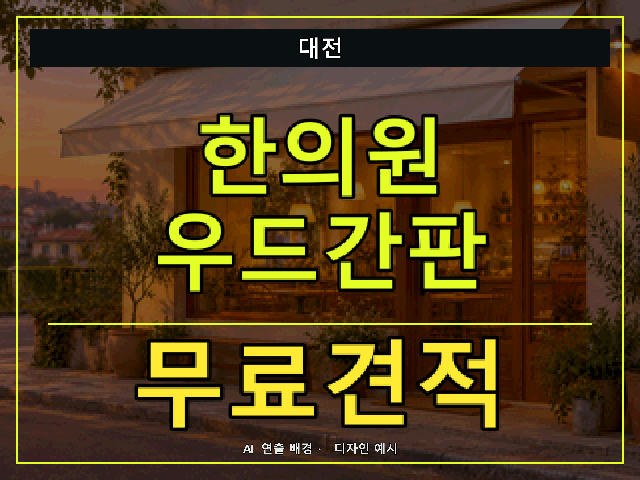대전 한의원 우드간판 무료견적 안내 썸네일 · AI 연출 배경