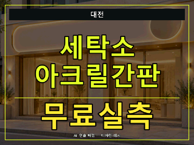 대전 세탁소 아크릴간판 무료실측 안내 썸네일 · AI 연출 배경
