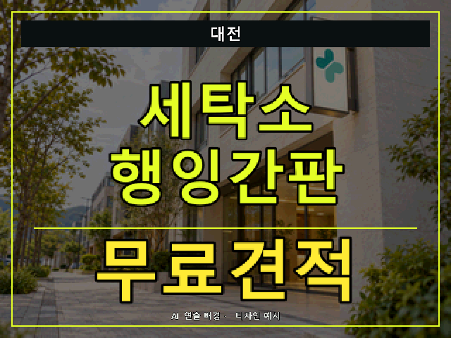 대전 세탁소 행잉간판 무료견적 안내 썸네일 · AI 연출 배경