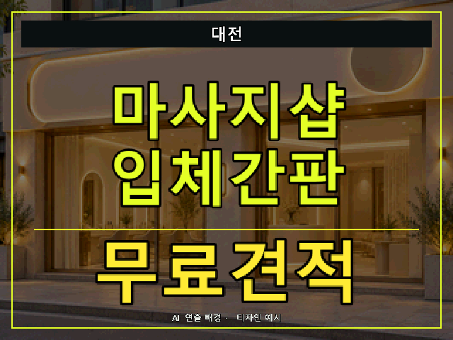 대전 마사지샵 입체간판 무료견적 안내 썸네일 · AI 연출 배경