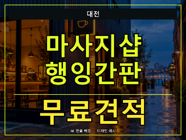 대전 마사지샵 행잉간판 무료견적 안내 썸네일 · AI 연출 배경
