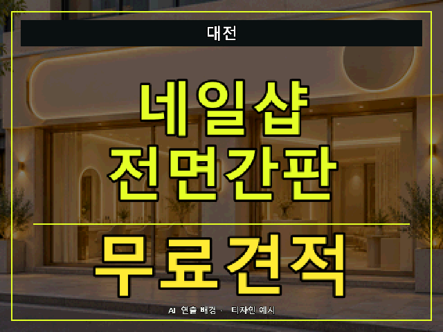 대전 네일샵 전면간판 무료견적 안내 썸네일 · AI 연출 배경