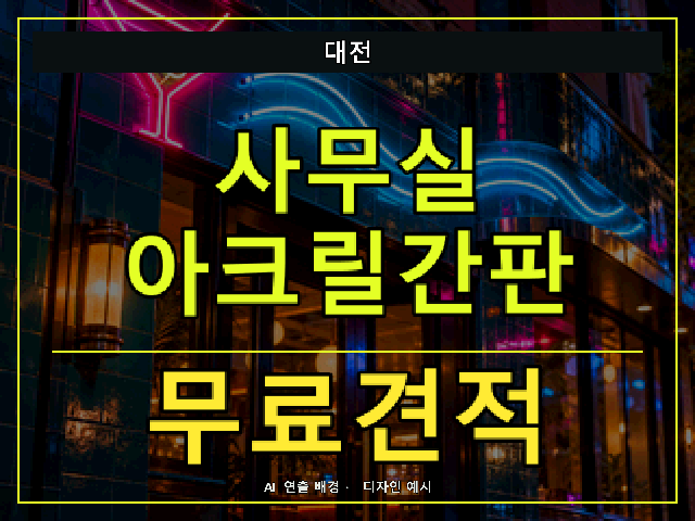 대전 사무실 아크릴간판 무료견적 안내 썸네일 · AI 연출 배경