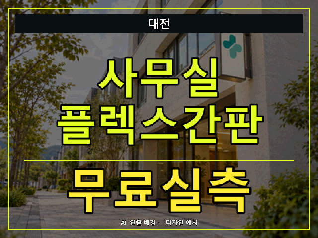 대전 사무실 플렉스간판 무료실측 안내 썸네일 · AI 연출 배경