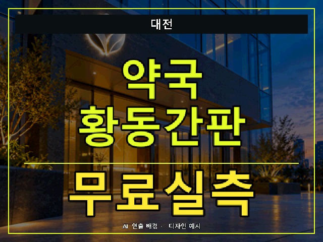 대전 약국 황동간판 무료실측 안내 썸네일 · AI 연출 배경
