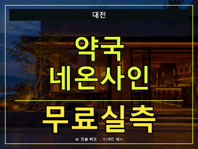 대전 약국 네온사인 무료실측 안내 썸네일 · AI 연출 배경