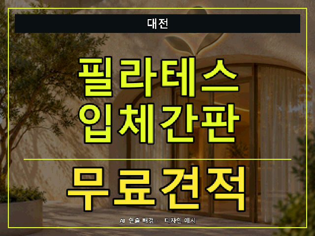 대전 필라테스 입체간판 무료견적 안내 썸네일 · AI 연출 배경