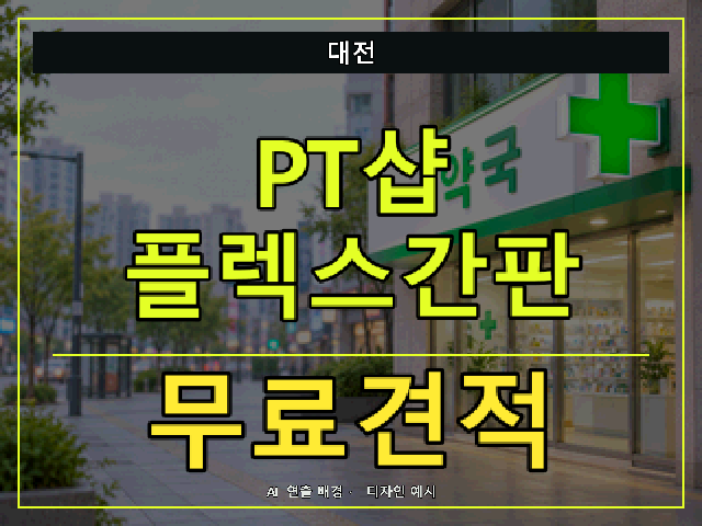대전 PT샵 플렉스간판 무료견적 안내 썸네일 · AI 연출 배경
