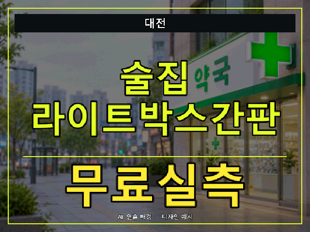 대전 술집 라이트박스간판 무료실측 안내 썸네일 · AI 연출 배경