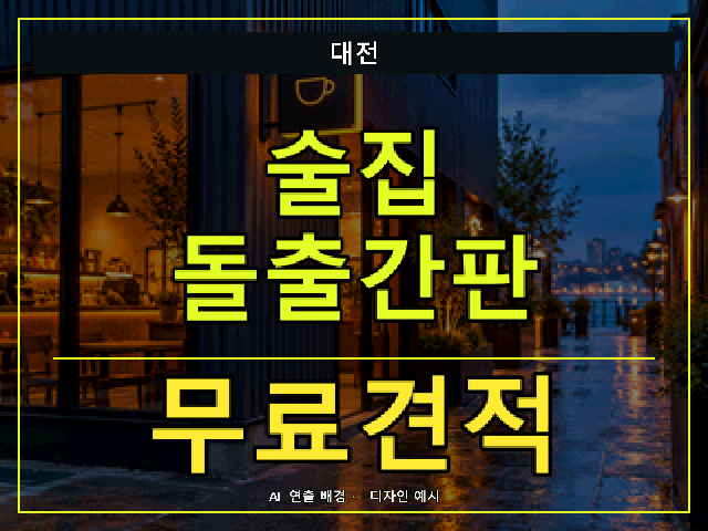 대전 술집 돌출간판 무료견적 안내 썸네일 · AI 연출 배경