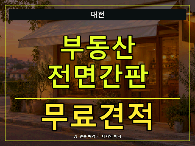 대전 부동산 전면간판 무료견적 안내 썸네일 · AI 연출 배경