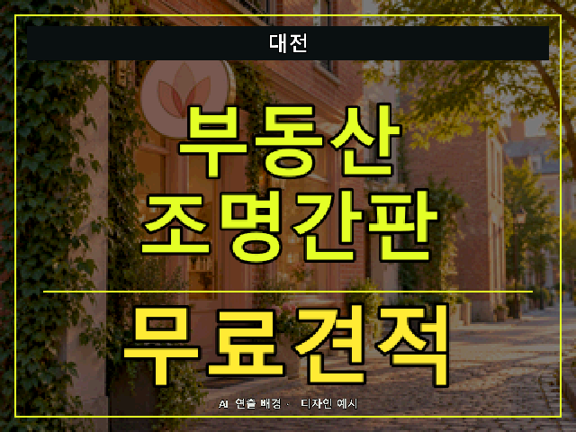 대전 부동산 조명간판 무료견적 안내 썸네일 · AI 연출 배경