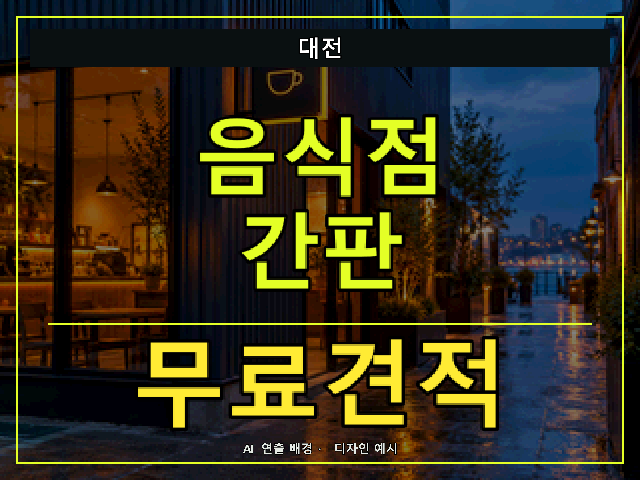 대전 음식점 간판 무료견적 안내 썸네일 · AI 연출 배경