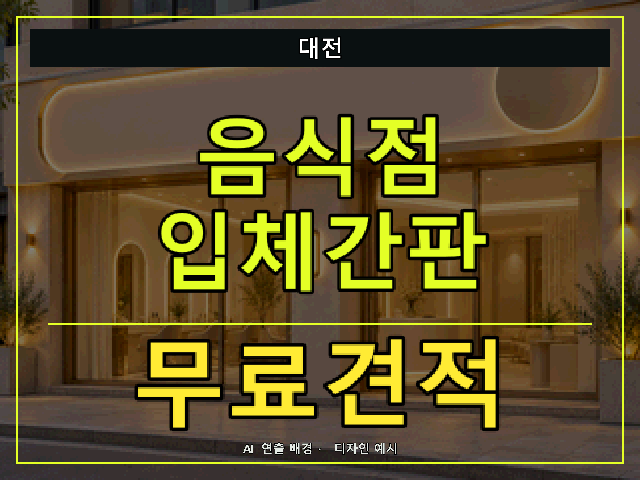 대전 음식점 입체간판 무료견적 안내 썸네일 · AI 연출 배경