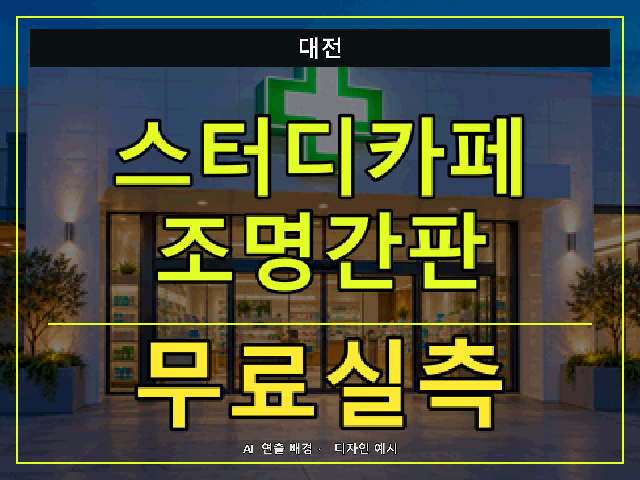 대전 스터디카페 조명간판 무료실측 안내 썸네일 · AI 연출 배경